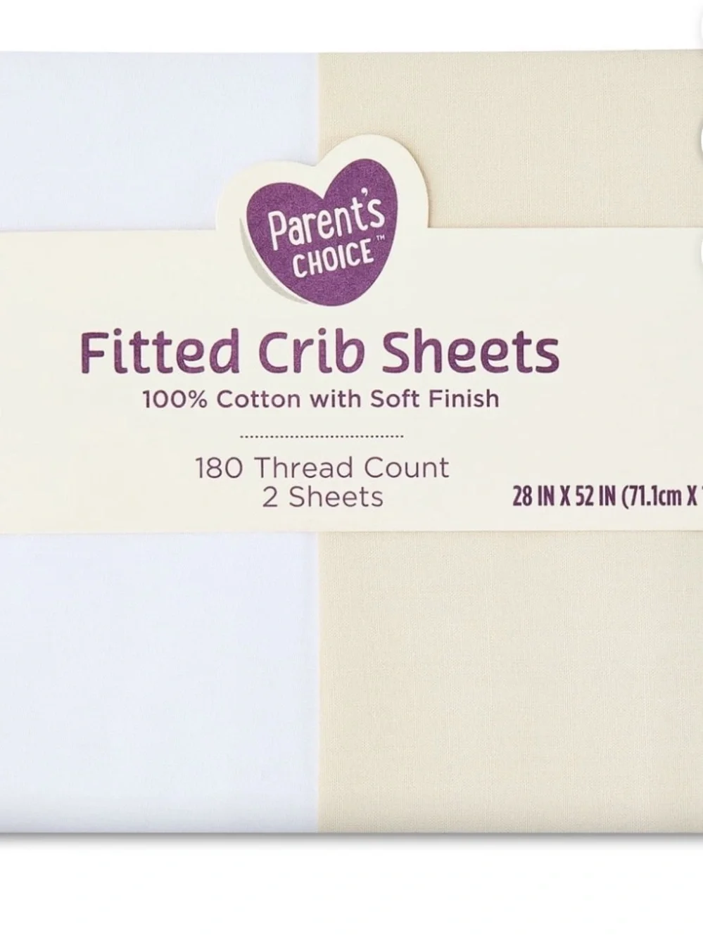Parent's Choice Fitted Crib Sheets — White & Cream (2-Pack)